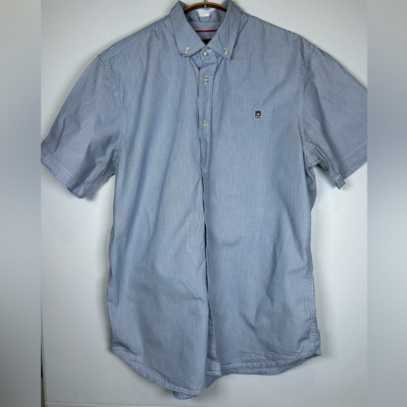 Obey Blue Casual Button Down Shirt Relaxed Fit. #pinstripes - Picture 1 of 9